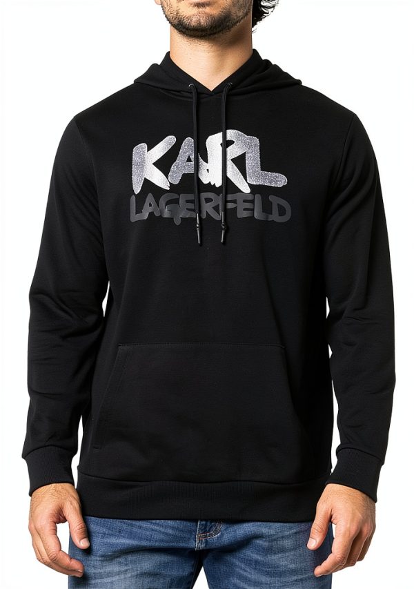 Karl Lagerfeld Mens Hooded Sweatshirt Black Logo Design-0