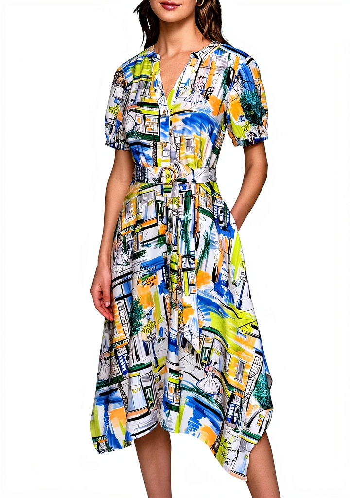 Karl Lagerfeld Paris Womens Dress Silky Crepe Tie Belt worn in casual outdoor setting