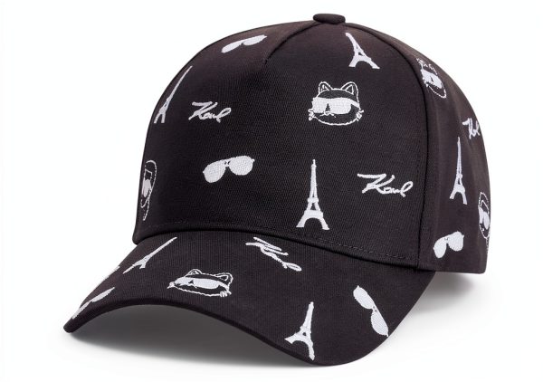 Karl Lagerfeld Paris Womens Baseball Cap Black White-1