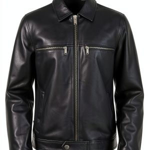 Karl Lagerfeld Mens Leather Jacket Stand Collar Versatile-0