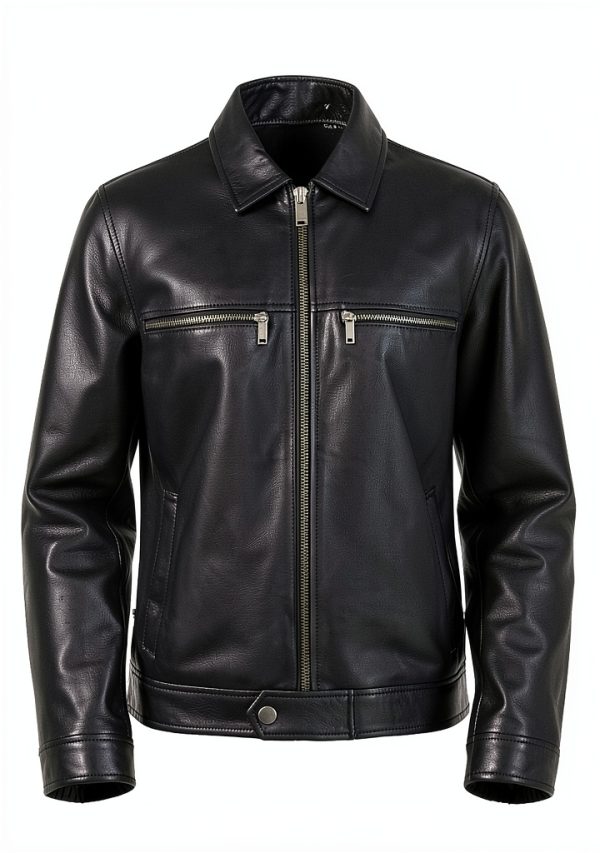 Karl Lagerfeld Mens Leather Jacket Stand Collar Versatile-0