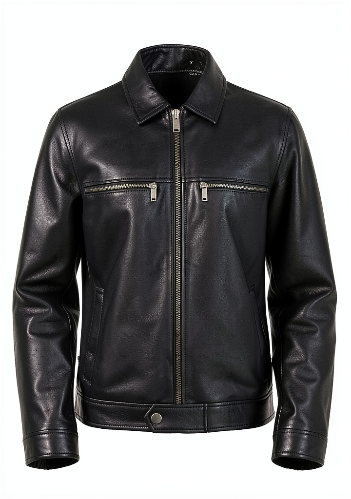 Karl Lagerfeld mens leather jacket with stand collar in black