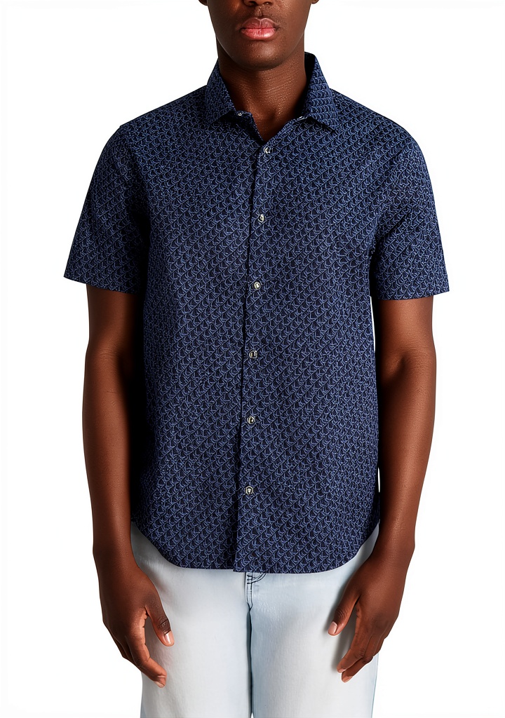 Karl Lagerfeld Paris shirt in Navy Blazer color worn in a casual setting