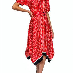 Karl Lagerfeld Paris Midi Dress Hanky Hem Puffed Sleeve-0