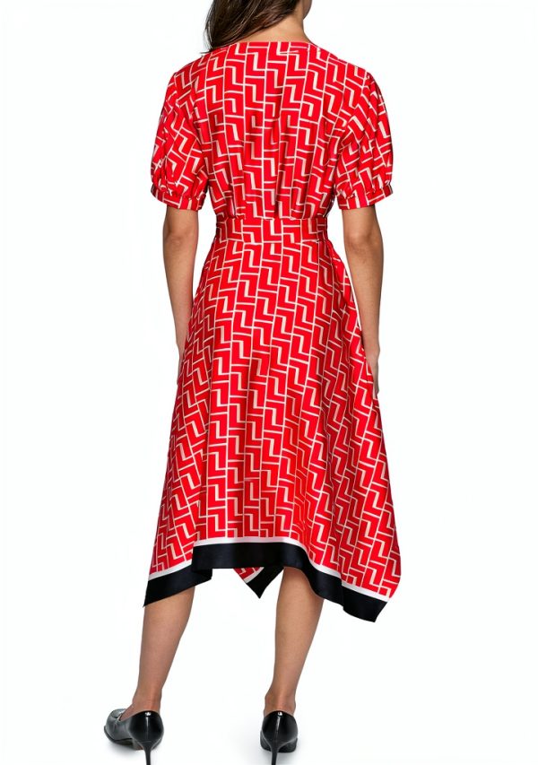 Karl Lagerfeld Paris Midi Dress Hanky Hem Puffed Sleeve-2