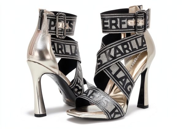 Karl Lagerfeld Womens Strappy Sandals Pewter Soft White-2