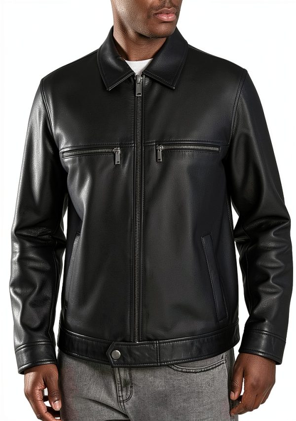 Karl Lagerfeld Mens Leather Jacket Stand Collar Versatile-1