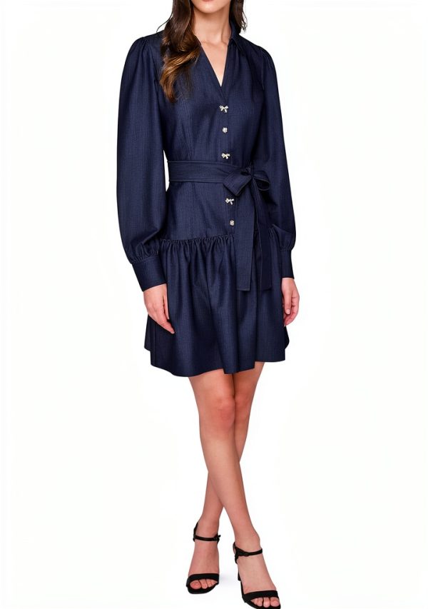 Karl Lagerfeld Paris Womens Long Sleeve Collared Tie Waist-1