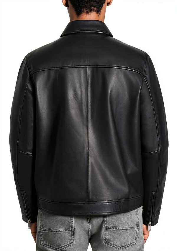 Karl Lagerfeld Mens Leather Jacket Stand Collar Versatile-2