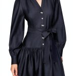 Karl Lagerfeld Paris Womens Long Sleeve Collared Tie Waist-0