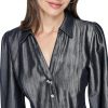 Karl Lagerfeld Paris Womens Long Sleeve Collared Tie Waist-4