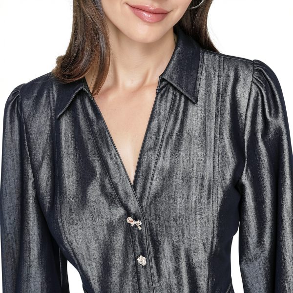 Karl Lagerfeld Paris Womens Long Sleeve Collared Tie Waist-4