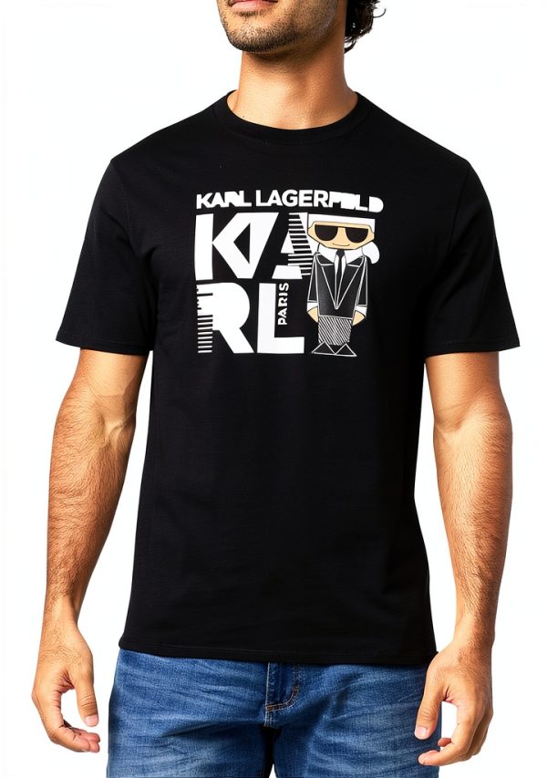 Karl Lagerfeld Paris Mens T-Shirt Black Relaxed Fit-0