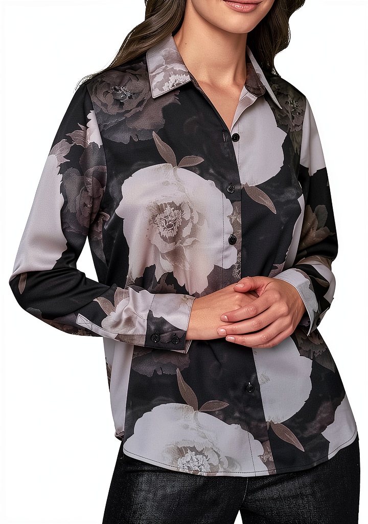 Karl Lagerfeld Paris Womens Button Down Shirt Black Red displayed on a travel suitcase interior