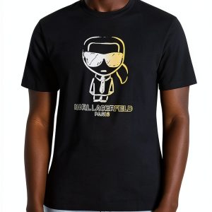 Karl Lagerfeld Paris Mens Graphic T-Shirt Black Crewneck-0