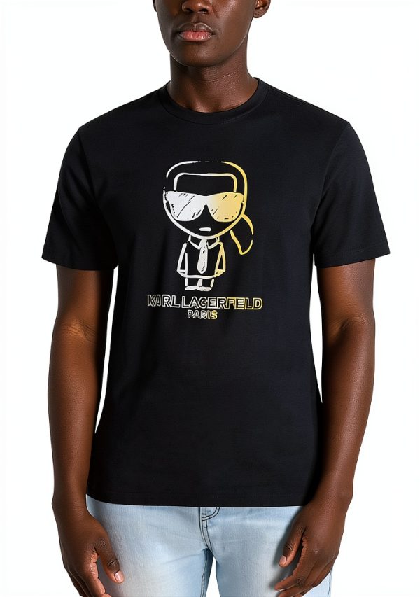 Karl Lagerfeld Paris Mens Graphic T-Shirt Black Crewneck-0