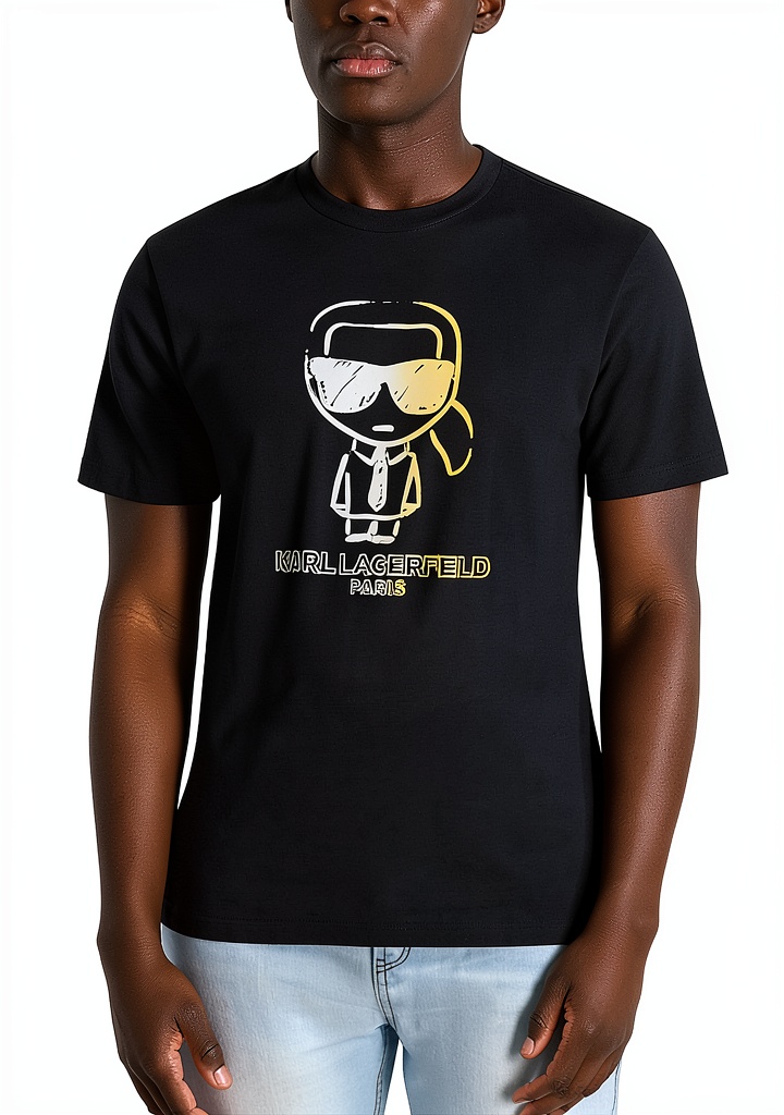 'Karl Lagerfeld Paris Black Graphic T-Shirt front view'