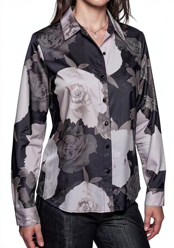 Karl Lagerfeld Paris Womens Button Down Shirt Black Red-2