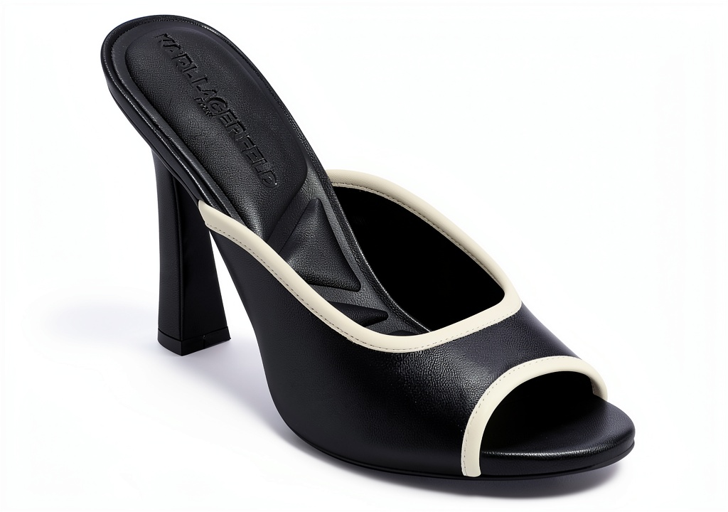 Karl Lagerfeld Paris heeled sandals in multiple colors displayed on a clean background