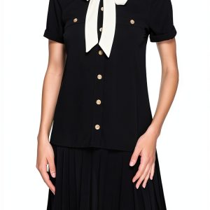 Karl Lagerfeld Paris Womens Dress Short Sleeve Silky Crepe-0