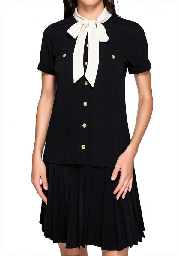 Karl Lagerfeld Paris Womens Dress Short Sleeve Silky Crepe-0