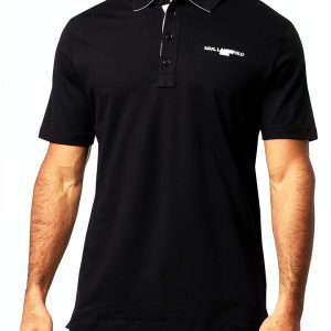 Karl Lagerfeld Mens Polo Shirt Short Sleeve Logo Black-0