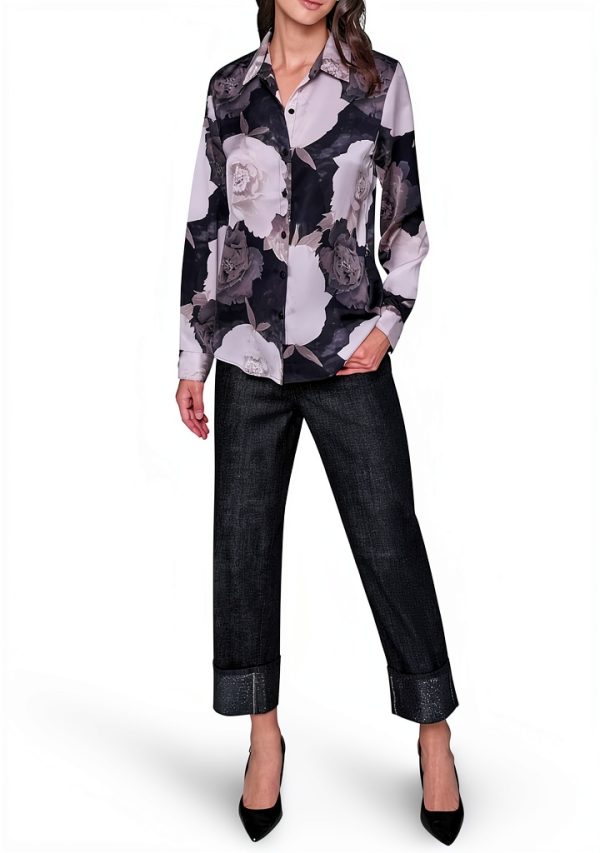 Karl Lagerfeld Paris Womens Button Down Shirt Black Red-1