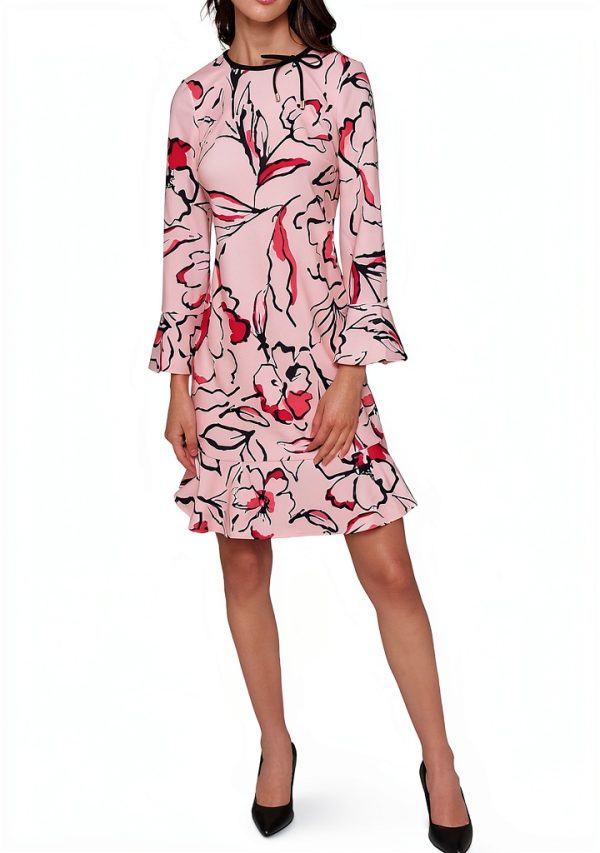 Karl Lagerfeld Paris Womens Dress Flounce Hem 3/4 Sleeve-0