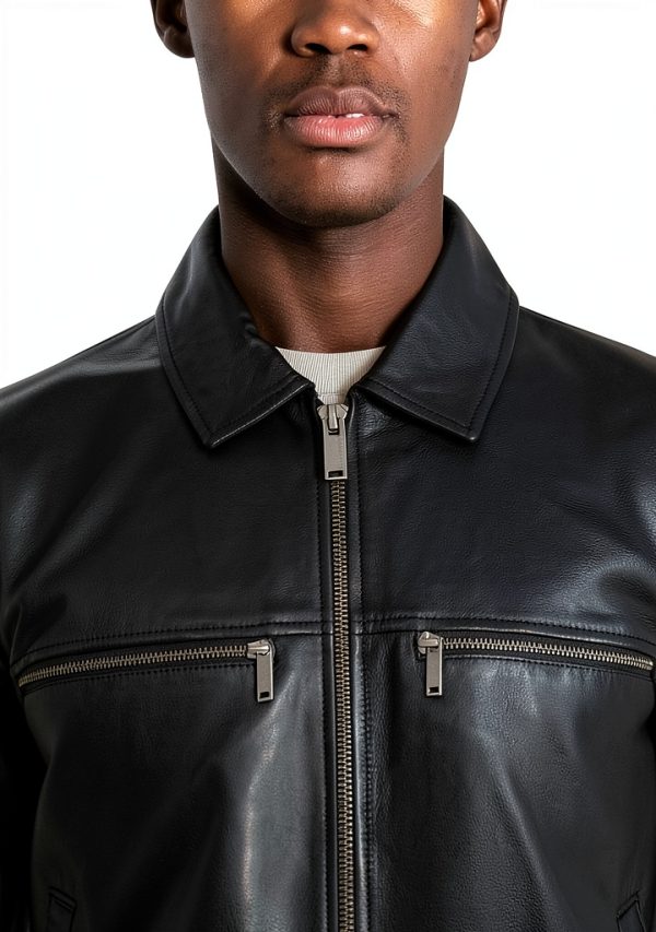 Karl Lagerfeld Mens Leather Jacket Stand Collar Versatile-3