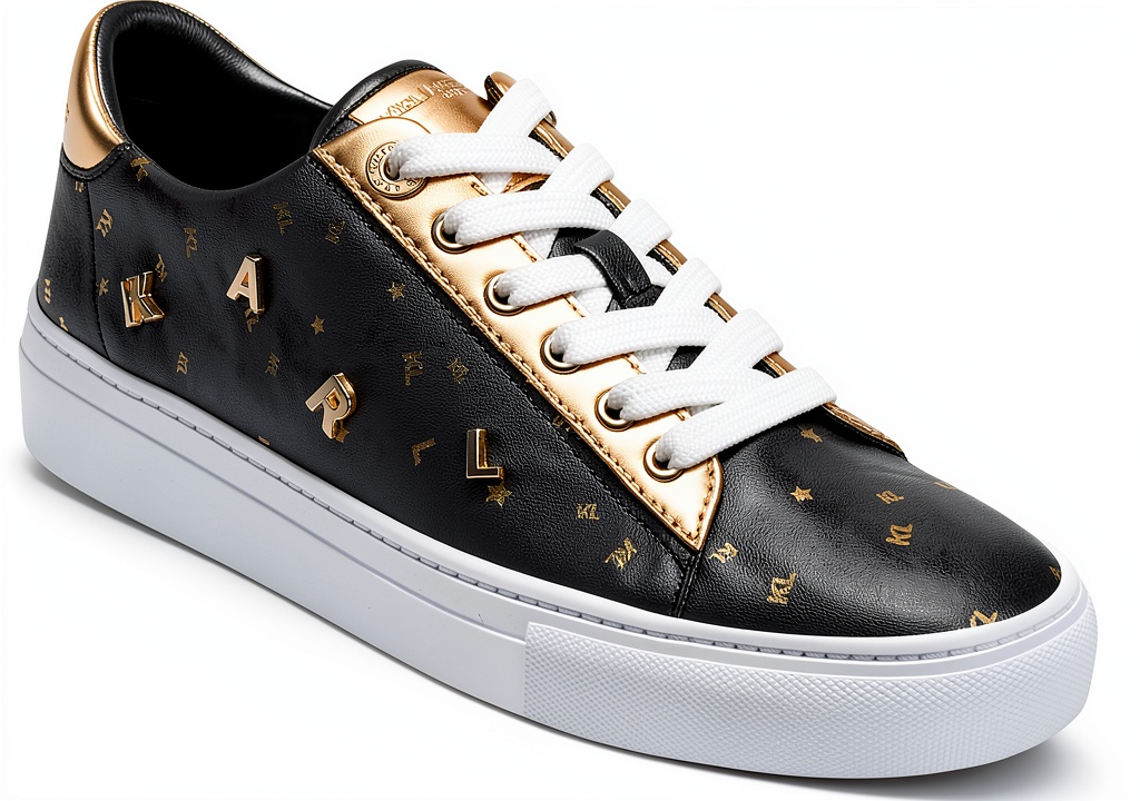 Karl Lagerfeld Paris womens fashion sneakers in black and gold colors