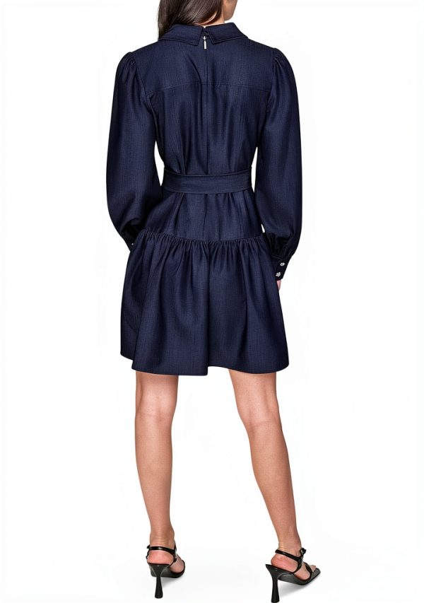 Karl Lagerfeld Paris Womens Long Sleeve Collared Tie Waist-3