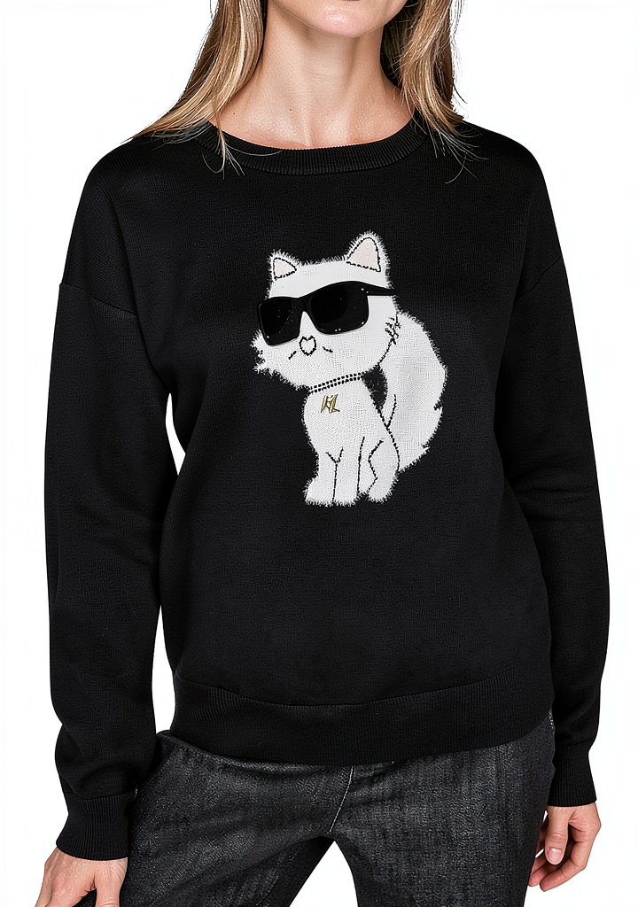 Karl Lagerfeld Paris pullover sweater in black and soft white colors
