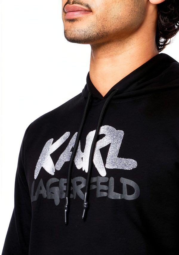 Karl Lagerfeld Mens Hooded Sweatshirt Black Logo Design-2