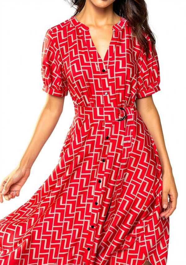 Karl Lagerfeld Paris Midi Dress Hanky Hem Puffed Sleeve-5