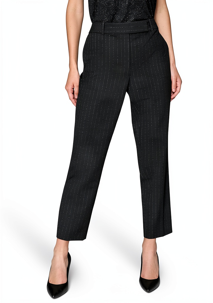 Karl Lagerfeld Paris womens work pants in Black/Metal color on a model in an office setting