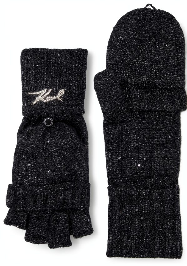 Karl Lagerfeld Paris Womens Cold Weather Mittens Black One-2