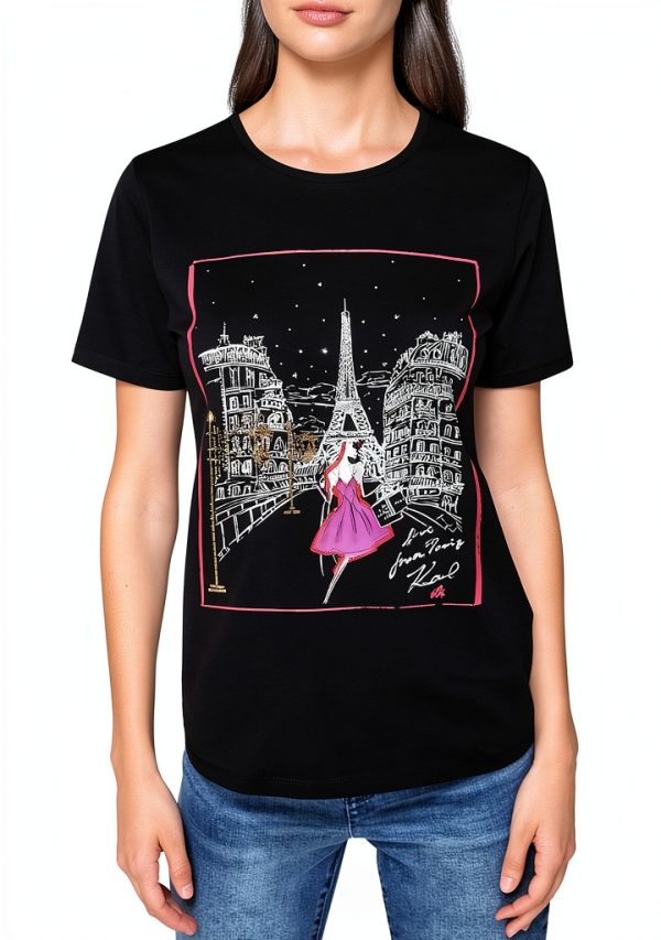 Karl Lagerfeld Paris Womens T-Shirt Flattering Fit Black-0