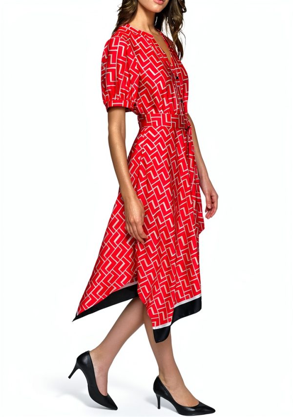 Karl Lagerfeld Paris Midi Dress Hanky Hem Puffed Sleeve-1