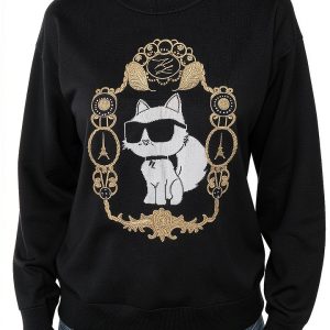 Karl Lagerfeld Paris Womens Pullover Sweater Black Versatile-0