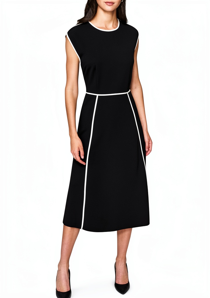 Karl Lagerfeld Paris sleeveless midi dress in Black/Soft White color