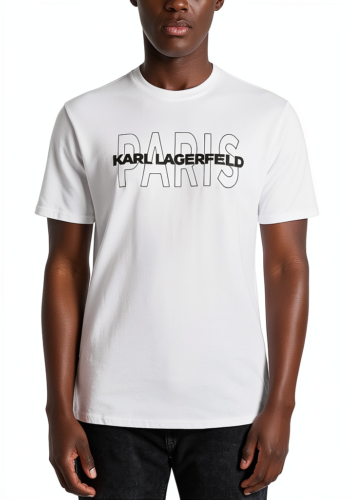 Karl Lagerfeld white T‑shirt styled with jeans